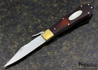 Lloyd Hale Custom Knife Wood Micarta with Gold Lip Pearl Escutcheon Lever Release Coke Bottle