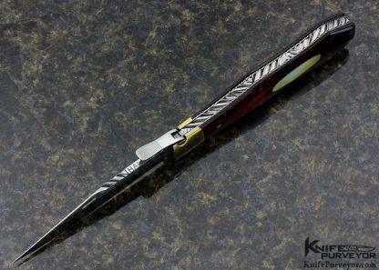 Lloyd Hale Custom Knife Wood Micarta with Gold Lip Pearl Escutcheon Lever Release Coke Bottle - Image 4