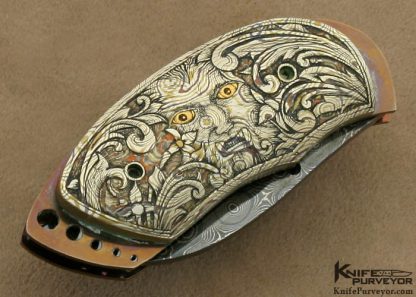 Lloyd McConnell Custom Knife Damascus & Dan Wilkerson Engraved Mokume Linerlock - Image 3