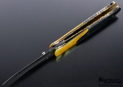 Lloyd McConnell Custom Knife Damascus and Gold Lip Pearl Linerlock Folder - Image 7