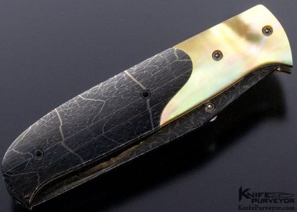 Lloyd McConnell Custom Knife Damascus and Gold Lip Pearl Linerlock Folder - Image 5