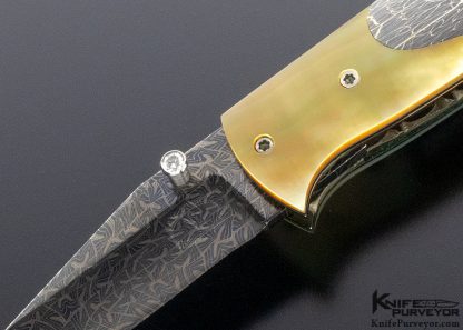 Lloyd McConnell Custom Knife Damascus and Gold Lip Pearl Linerlock Folder - Image 2