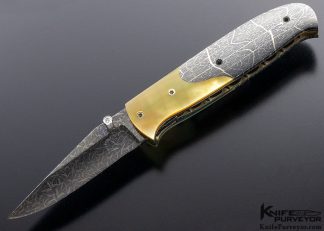 Lloyd McConnell Custom Knife Damascus and Gold Lip Pearl Linerlock Folder