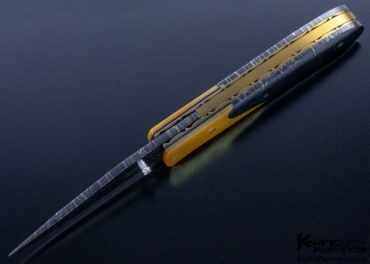 Lloyd McConnell Custom Knife Damascus and Gold Lip Pearl Linerlock Folder - Image 6