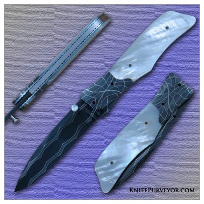 Lloyd McConnell's Custom Knife: Mother of Pearl Linerlock with Robert Eggerling Mosaic Damascus Blade and Bolsters