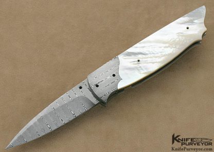 Lloyd McConnell Custom Knives Mother of Pearl & Damascus Left Hand Opening Liner Lock