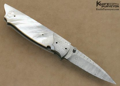 Lloyd McConnell Custom Knives Mother of Pearl & Damascus Left Hand Opening Liner Lock - Image 4