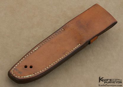 Bob Loveless Custom Knife Ron Skaggs Engraved Early Riverside Small Nude Logo Chute with Black Canvas Micarta, Nickel Silver Guard and Aluminum Thong Hole - Image 4