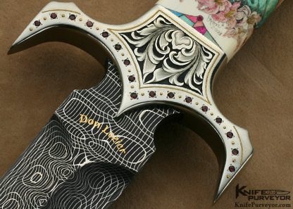 Don Lozier's Custom Knife: Jewel Encrusted, Damascus Dagger Engraved by Julie Warenski & Scrimshawed by Roni Dietrich - Image 3