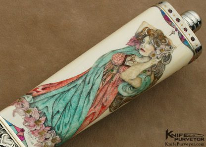 Don Lozier's Custom Knife: Jewel Encrusted, Damascus Dagger Engraved by Julie Warenski & Scrimshawed by Roni Dietrich - Image 4