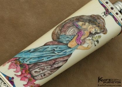 Don Lozier's Custom Knife: Jewel Encrusted, Damascus Dagger Engraved by Julie Warenski & Scrimshawed by Roni Dietrich - Image 5