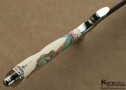Don Lozier's Custom Knife: Jewel Encrusted, Damascus Dagger Engraved by Julie Warenski & Scrimshawed by Roni Dietrich - Image 7