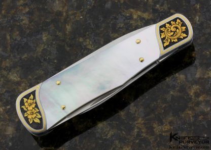 C. Gray Taylor Custom Knife Mother of Pearl Lobster Pattern Pocket Knife Engraved by Lynton McKenzie with 24Kt Gold Inlays - Image 3