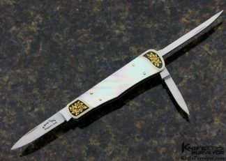 C. Gray Taylor Custom Knife Mother of Pearl Lobster Pattern Pocket Knife Engraved by Lynton McKenzie with 24Kt Gold Inlays 15741