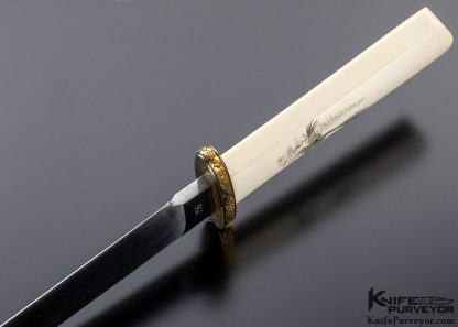 D.E. Henry Custom Knife Mammoth Ivory Bowie Scrimshawed by Buster Warenski and Engraved by Lynton McKenzie - Image 8