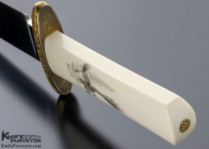 D.E. Henry Custom Knife Mammoth Ivory Bowie Scrimshawed by Buster Warenski and Engraved by Lynton McKenzie - Image 7