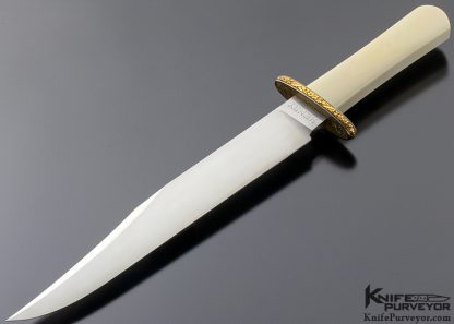 D.E. Henry Custom Knife Mammoth Ivory Bowie Scrimshawed by Buster Warenski and Engraved by Lynton McKenzie 9183