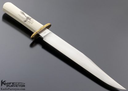 D.E. Henry Custom Knife Mammoth Ivory Bowie Scrimshawed by Buster Warenski and Engraved by Lynton McKenzie - Image 3