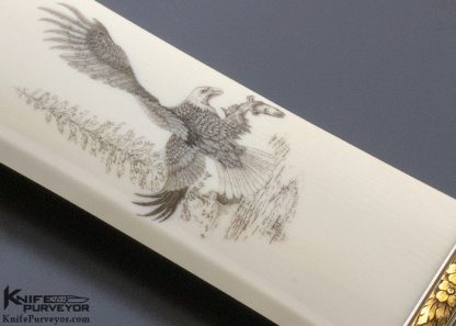 D.E. Henry Custom Knife Mammoth Ivory Bowie Scrimshawed by Buster Warenski and Engraved by Lynton McKenzie - Image 5