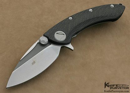 Marfione Custom Knife Carbon Fiber "Whale Shark" Flipper with Stone Wash Finished 154CM Blade
