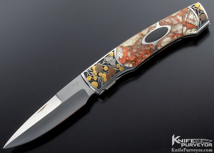 Scott Sawby Custom Knife Kittiwake Engraved by Marian Sawby "Autumn Moth" with Black Edwards Jade and Cinnabar