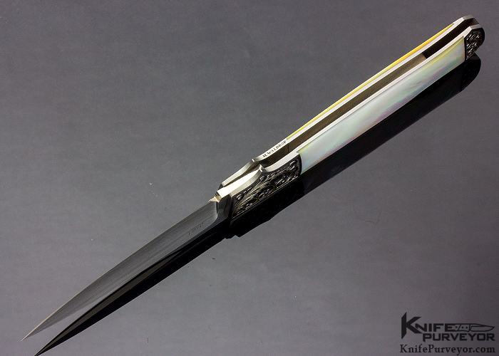 W. D. Pease Custom Knife Mark Waldrop Engraved Gold Lip Pearl Lockback - Image 5