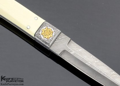 Tommy Lee Custom Knife Martin Butler Engraved Mammoth and Turkish Twist Damascus with Carved and Engraved Stainless Steel Boot Dagger - Image 4