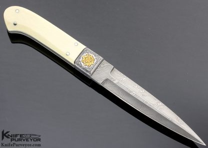 Tommy Lee Custom Knife Martin Butler Engraved Mammoth and Turkish Twist Damascus with Carved and Engraved Stainless Steel Boot Dagger - Image 3