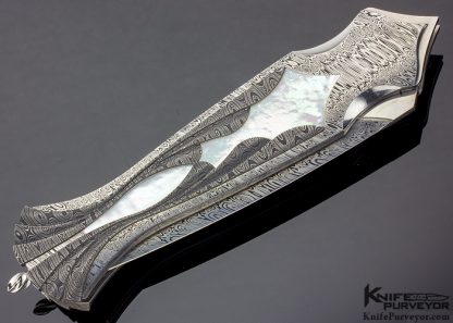 Matthew Lerch Custom Knife Mother of Pearl & Damascus "Paia Dagger" Double Action Automatic Credit Card Linerlock - Image 3
