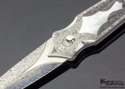 Matthew Lerch Custom Knife Mother of Pearl & Damascus "Paia Dagger" Double Action Automatic Credit Card Linerlock - Image 2