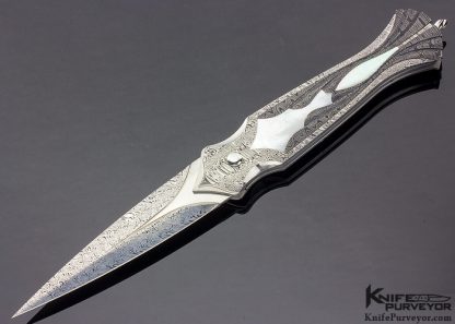 Matthew Lerch Custom Knife Mother of Pearl & Damascus "Paia Dagger" Double Action Automatic Credit Card Linerlock