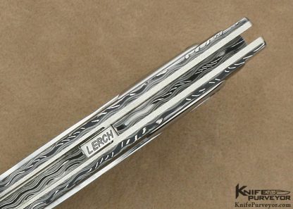 Matthew Lerch Custom Knife Differenitally Polished Damascus with Polished Fluted Stainless Steel & Blacklip Linerlock - Image 6