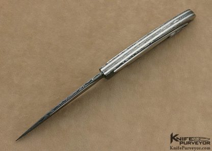 Matthew Lerch Custom Knife Differenitally Polished Damascus with Polished Fluted Stainless Steel & Blacklip Linerlock - Image 4