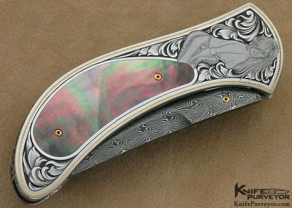 Matthew Lerch Custom Knife Julie Warenski Engraved Black Lip Tahitian Pearl Shell Interframe "Richfield" D/A Linerlock - Image 5