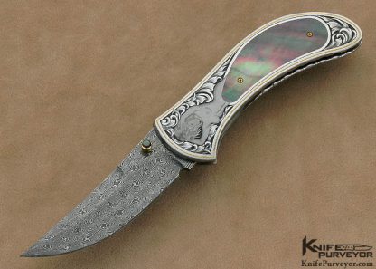 Matthew Lerch Custom Knife Julie Warenski Engraved Black Lip Tahitian Pearl Shell Interframe "Richfield" D/A Linerlock