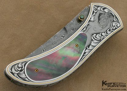Matthew Lerch Custom Knife Julie Warenski Engraved Black Lip Tahitian Pearl Shell Interframe "Richfield" D/A Linerlock - Image 4