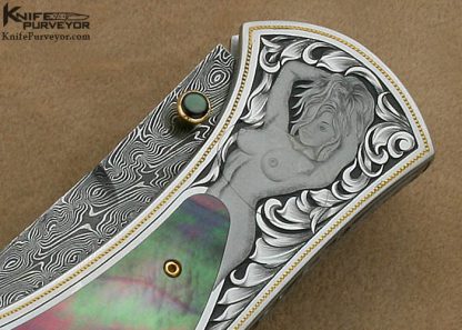 Matthew Lerch Custom Knife Julie Warenski Engraved Black Lip Tahitian Pearl Shell Interframe "Richfield" D/A Linerlock - Image 3