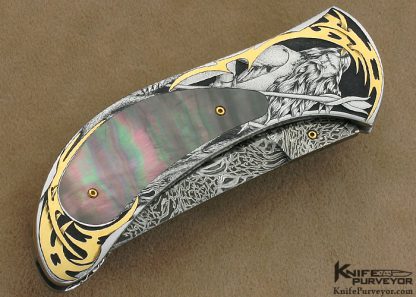 Matthew Lerch Custom Knife Ray Cover Jr. Engraved Black Lip Tahitian Pearl Shell Interframe "Richfield" D/A Linerlock - Image 3