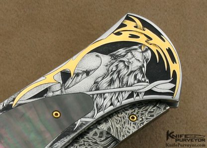 Matthew Lerch Custom Knife Ray Cover Jr. Engraved Black Lip Tahitian Pearl Shell Interframe "Richfield" D/A Linerlock - Image 4