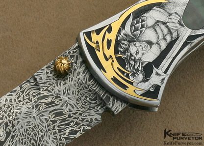 Matthew Lerch Custom Knife Ray Cover Jr. Engraved Black Lip Tahitian Pearl Shell Interframe "Richfield" D/A Linerlock - Image 2