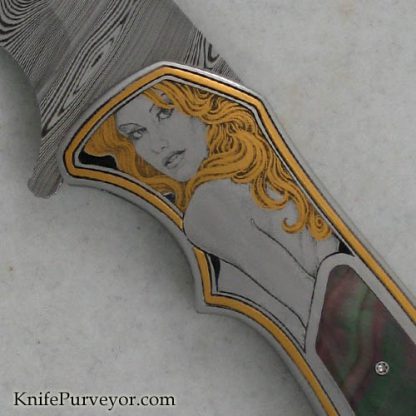 Matthew Lerch Custom Knife Blacklip Pearl Flipper Engraved by Jon Robyn - Image 2