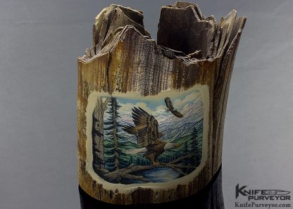 Mathew Stothart Custom Art  Scrimshawed Mammoth Tusk Base with Eagles Motif - Image 6