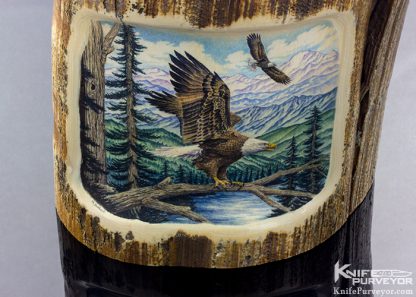 Mathew Stothart Custom Art  Scrimshawed Mammoth Tusk Base with Eagles Motif