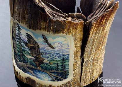 Mathew Stothart Custom Art  Scrimshawed Mammoth Tusk Base with Eagles Motif - Image 3