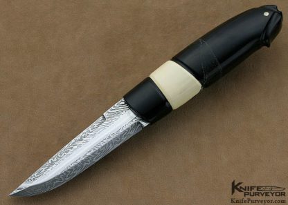 Mattias Styrefors Custom Knife Sole Authorship Scrimshawed Damascus Hunter