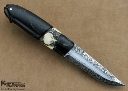 Mattias Styrefors Custom Knife Sole Authorship Scrimshawed Damascus Hunter - Image 3