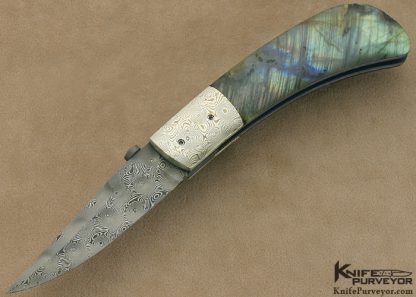 Mel Nishiuchi Custom Knife Devin Thomas "Raindrop" Damascus, Mokume and Labradorite Linerlock