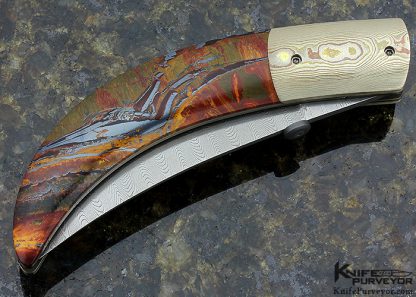 Mel Nishuichi Custom Knife Devin Thomas Stainless Ladder Damascus Blade with Mokume Bolsters and Australian Water Jasper with Hidden Screw Construction - Image 3