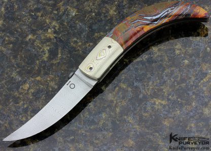 Mel Nishuichi Custom Knife Devin Thomas Stainless Ladder Damascus Blade with Mokume Bolsters and Australian Water Jasper with Hidden Screw Construction 14760