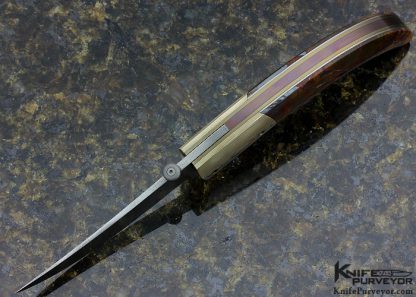 Mel Nishuichi Custom Knife Devin Thomas Stainless Ladder Damascus Blade with Mokume Bolsters and Australian Water Jasper with Hidden Screw Construction - Image 6